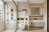 Kabinet Vanity Kamar Mandi Gantung Dinding Kayu Kontemporer dengan Pintu Kaca Lengkung untuk Penggunaan Hotel, Apartemen, dan Rumah