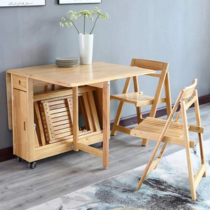 Hot Sale Extendable Wood <b>Folding</b> <b>Dining</b> Room <b>Table</b> <b>Chair</b> Set Space Saving Furniture Smart <b>With</b> Hidden Foldable Seat JH-FDT-3 Din - Product Image 5
