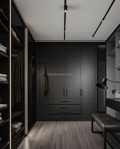 Meubles de chambre à coucher en bois fixe haut de gamme, cuisine et vestiaire minimalistes personnalisés en noir, blanc et gris - Product Image 4