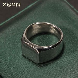 Personalidade Quadrado Banda Anéis de Dedo Masculino Partido Jóias 14Mm Aço Inoxidável Em Branco Flat Big Width Square Signet Anel para Homens - Product Image 2