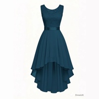 Robe de demoiselle d'honneur sans manches en dentelle et mousseline, coupe asymétrique, taille en satin, pour cocktail, mariage, soirée ou costume de danse