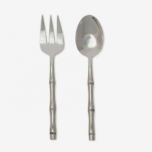 Juego de servir ensalada con diseño de bambú plateado, juego de cucharas para ensalada, servidores de ensalada hechos a mano, acero inoxidable Chapado en plata - Product Image 3