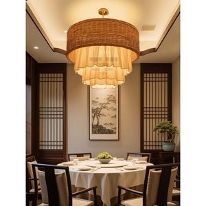 Chinese Style Rattan Chandelier Round E27 Gold 60cm 80cm 100cm For <b>Dining</b> Room Hotel Teahouse Restaurant <b>Lighting</b> - Product Image 3