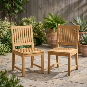 Chaise de jardin moderne minimaliste en teck sans accoudoirs avec dossier à lattes, lot de chaises de salle à manger pour balcon et café - Product Image 3