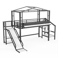Cama Alta Moderna de Metal Tamaño Individual con Escaleras de Almacenamiento, Estantes, Armario, Puerto USB, Luz LED, para Dormitorio Escolar, Disponible ODM/OEM