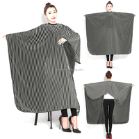 Cape de coiffure pour adultes à rayures, imperméable, avec crochet métallique réglable, pour salon de coiffure