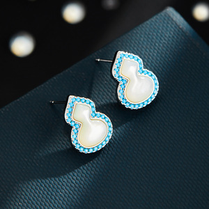 Natural Seashell <b>Turquoise</b> Gourd <b>Stud</b> <b>Earrings</b> S925 Silver Needle Women's Fashion Oriental Charm Gift Jewelry - Product Image 1