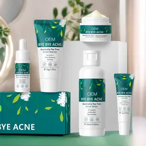 Série de tratamento de acne Tea Tree Austrália, produto de limpeza, toner, creme e gel, kit anti-acne para cuidados com a pele, 5 peças