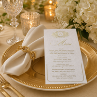 Cartes de menu de table de mariage personnalisées de luxe, lettres en feuille d'or et d'argent, style européen, personnalisables