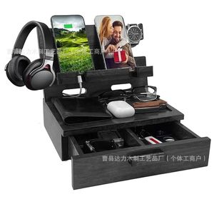 Wooden Desktop Storage <b>Rack</b> 9.1x7.48x7.1inch Solid Wood Phone Holder Headphone <b>Glasses</b> Watch Organizer Home Office Use - Product Image 4