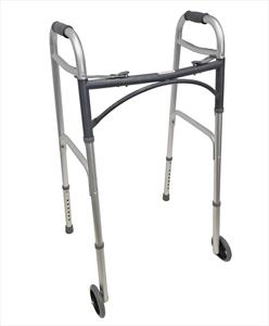 Andador plegable de 2 botones con ruedas, andador rodante, andador de rueda delantera, andadores ligeros de altura ajustable, Plata - Product Image 1