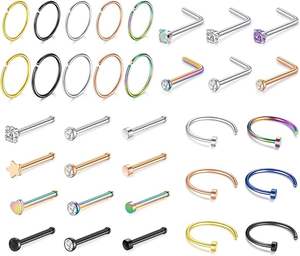 Lotus Atacado <span class=keywords><strong>Best</strong></span> Seller 20g Nariz Anéis Hoop Studs L Forma Aço Inoxidável Cirúrgico Corkscrew Nariz Piercing Jóias - Product Image 4