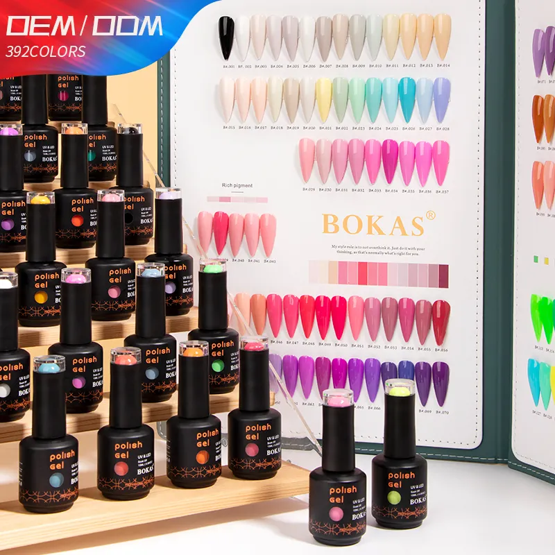 בוקאס OEM מדגם חינם 392 צבעים ערכת לק מותג פרטי באיכות גבוהה להשרות LED UV סט לק ג'ל