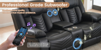 Canapé sectionnel motorisé pour salon, fauteuil de cinéma deux places, fauteuil inclinable électrique en cuir noir