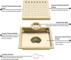 Drenaje de <span class=keywords><strong>Ducha</strong></span> Cuadrado de 6 Pulgadas de Bronce Cepillado Moderno KAIXIN, Acero Inoxidable 304, Filtro de Pelo Extraíble, Garantía de 3 Años, Hoteles - Product Image 6