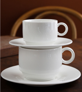 Service à thé et café en céramique blanche élégante avec logo personnalisé, théière, cafetière, tasse, soucoupe, crémier pour hôtel, restaurant, cadeau de mariage - Product Image 5
