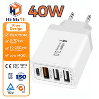Harga pabrik Mini 4 Port AU UK EU pengisi daya dinding grosir Tipe c 40W adaptor pengisi daya ponsel cepat