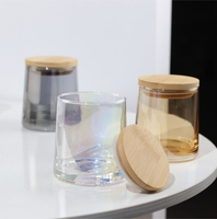 Bocaux en verre classiques pour bougies de mariage, vides, épais, à large ouverture, avec couvercles en bambou et kits de mèches
