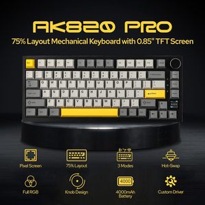 Ajazz Ak820 Pro 75% Bàn Phím Cơ Khí Ba-Chế Độ Bay Cá Trục Rgbg Bàn Phím Chơi Game Với TFT Thông Minh Hiển Thị Núm Grey 2.4G - Product Image 4