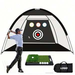 Ensemble de filet d'entraînement de golf portable et cage de frappe avec tapis de frappe en caoutchouc - Tente d'entraînement de golf intérieure/extérieure pour la pratique du swing - Product Image 1