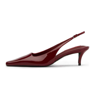 Sandalias de tacón bajo de charol con punta cuadrada para mujer, estilo sexy, con correa trasera y tacón de aguja - Product Image 3