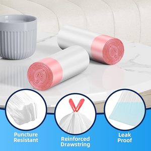 Bolsas de basura blancas con cordón, forros de plástico resistentes sin perfume con diseño antidesgarro, ideales para el hogar y la oficina - Product Image 4