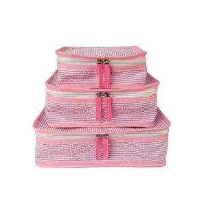 泡泡纱收纳袋3件套1包装立方体粉色海军蓝白色旅行包化妆盒DOM2444