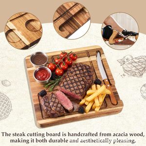 Tabla para carne de madera de acacia, rectangular, diseño minimalista, apta para lavavajillas, para fiestas y uso en la cocina. - Product Image 2