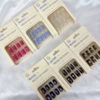 Faux ongles autocollants œil de chat squoval, 24 pièces, assortiment uni brillant, vente en gros, étiquette privée personnalisée