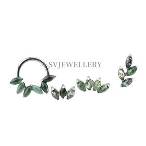 16g f136 टाइटेनियम आंतरिक रूप से थ्रेडेड मॉस ओनिक्स लैरेट प्रकृति पत्थर के शरीर के गहने - Product Image 5