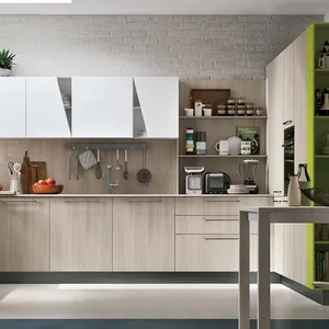 Design moderne bois grain mfc ensemble d'armoires de cuisine en mélamine placard