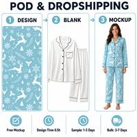 Ensemble de pyjama en satin bleu glacé personnalisé avec motif flocon de neige et col cranté pour femme, POD MOQ 1PC, livraison directe