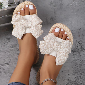 Sandales plates à nœud en dentelle pour femmes, tendance mode, antidérapantes, résistantes à l'usure, confortables, à semelle souple - Product Image 2