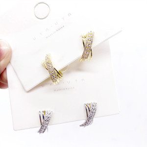 Uyn Uyn Geometric X Shape <b>Clip</b> On Earrings Gold <b>Silver</b> Zircon Inlay Everyday Wear - Product Image 1