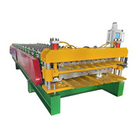 Machine de formage à froid de panneaux de toiture à double couche, équipement de production de tuiles en acier contrôlé par PLC pour la construction