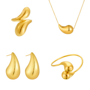 Stainless Steel Teardrop Jewelry <b>Set</b> Gold Color Irregular Shape Unisex Fashion <b>Bracelet</b> Necklace Earrings - Product Image 5