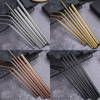 Pailles à boire en acier inoxydable, pailles en métal réutilisables, pailles droites et courbées, accessoires de bar pour cocktails