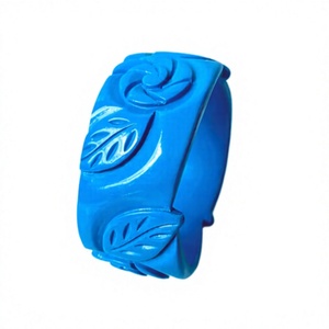 Unique ANEES HANDICRAFTS Flower & Leaf Resin Carved Bangles <b>Bracelet</b> Green <b>Red</b> Blue Unisex Romantic Engagement Wedding Jewelry - Product Image 3