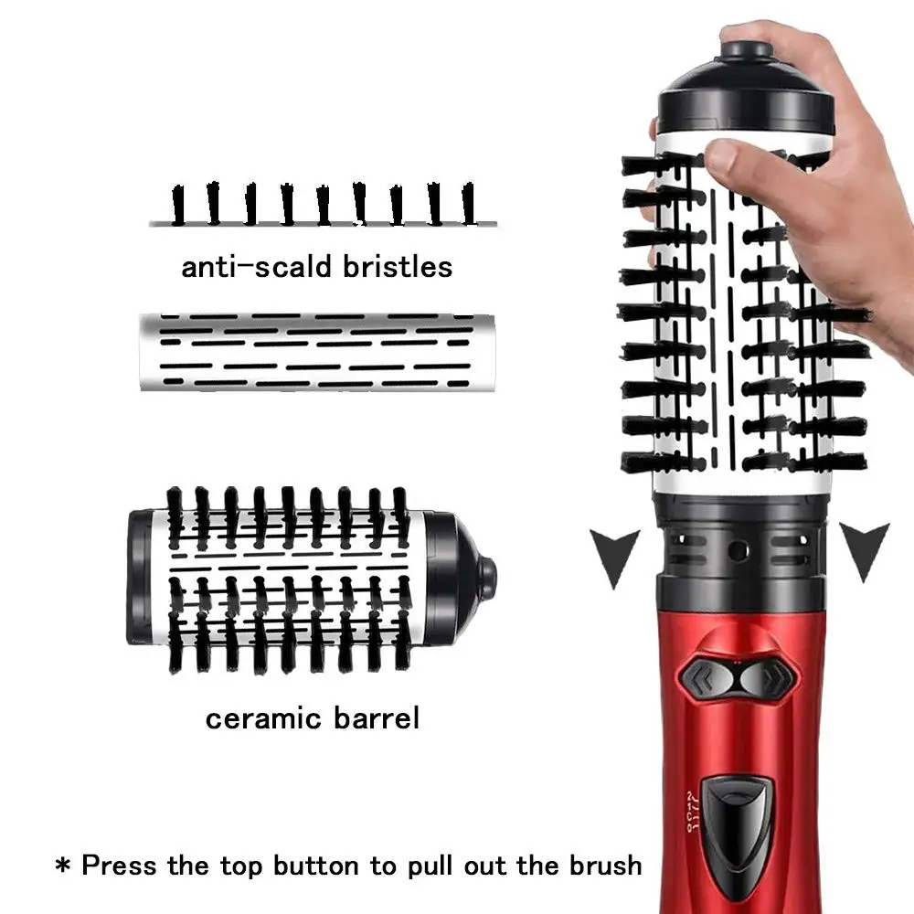 Esponja de ar quente rotativa 1000w, escova de ar quente rotativa para cabelos secador e alisador de cabelo multifuncional com íons negativos