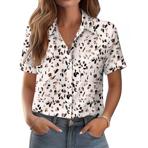 Camisa con botones para mujer, blusa estampada de manga corta, top informal de trabajo, atuendo de verano - Product Image 1