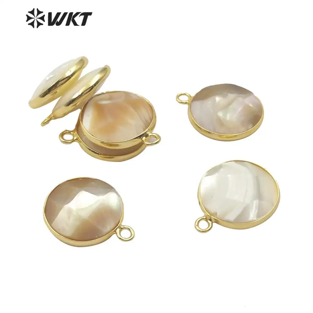 WT-JP182 Hete Verkoop Ronde Bezel Setting Shell Hanger 18K Vergulde Stijlvolle Vrouwen Charme Sieraden Natuurlijke Gouden Schelp Hanger