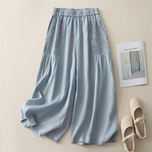 High Waist Cotton Linen Wide Leg Pants With Pockets For Women Casual Spring Summer Style Pink Gray Blue White - Product Image 2