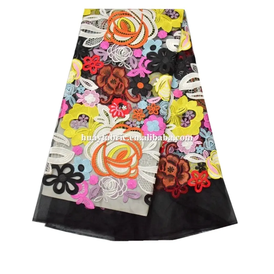 Vestido de renda afro bordado químico, multicolor de alta qualidade de 2016 rendas de tecido de renda para show de moda hy0239