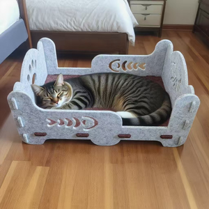 Soundproof Wool Cat <b>Bed</b> Soft Sided Foldable Eco-Friendly Removable Washable Comfortable Anti Slip <b>Space</b> <b>Saving</b> Cute Cat Pattern - Product Image 1