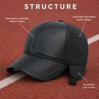 Casquette de baseball classique en cuir PU et polyester, doublure polaire, avec protège-oreilles, visière incurvée réglable, pour homme, hiver, vente en gros, stock disponible, faible MOQ