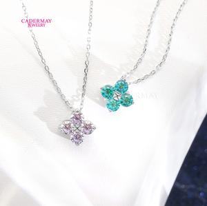 Cadermay Le nouveau collier aux yeux bleus de trèfle à quatre feuilles est fait de pierres précieuses de trèfle à quatre feuilles en argent s925 avec des yeux clignotants - Product Image 5