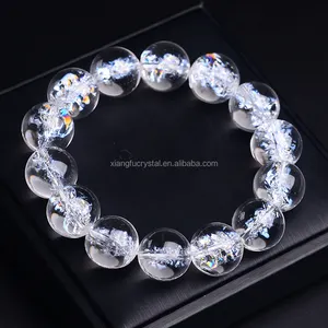 Contas de cristal naturais redondas, pedra preciosa transparente branca pulseira de cristal de quartzo