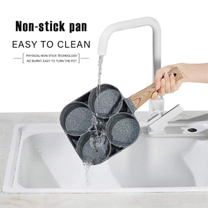 4 lỗ Frying Pan không dính bữa ăn sáng Burger trứng <span class=keywords><strong>Pancake</strong></span> Maker gỗ xử lý y tế đá bốn lỗ Omelet Pan - Product Image 4