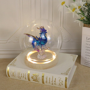 Baterai Dioperasikan Led Menyala Bulat Jelas Tangan Ditiup Kaca Cloche <span class=keywords><strong>Globe</strong></span> Display Kubah Bola Kaca dengan Dasar Kayu dan Lampu Led - Product Image 6