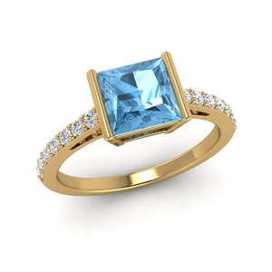 Jewelry <b>Rings</b> 14K Gold Plated Ladies Women Shinny <b>Ring</b> Blue Topaz CZ <b>Ring</b> <b>Band</b> - Product Image 1